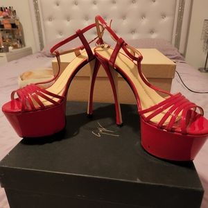 Giuseppe Zanotti Papavero Patent Leather T Strap Platform Sandals